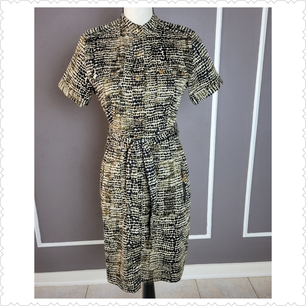 CALVIN KLIEN Animal Print Snap-Front, Belted Dress, Size 4 - Picture 5 of 8